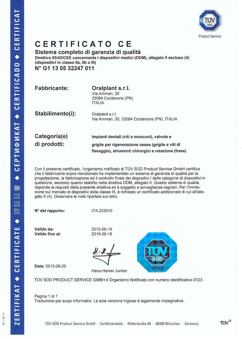 Certificato CE N° G1 13 0532247 011